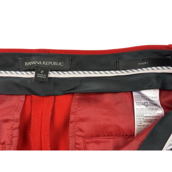 Banana Republic Avery Pants Womens 2 Red Crepe Mid Rise Straight Cropped Trouser - Picture 3 of 10